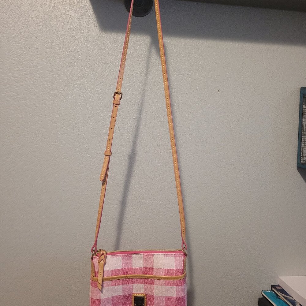 Pink Gingham Dooney and Bourke over the shoulder purse